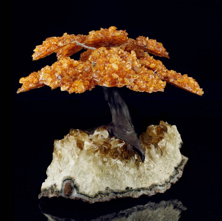 Handcrafted Citrine Gemstone Tree on Citrine Crystal Base - Spiritual Home Décor