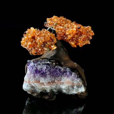 Handcrafted Citrine Gemstone Tree on Amethyst Crystal Base - Spiritual Home Décor