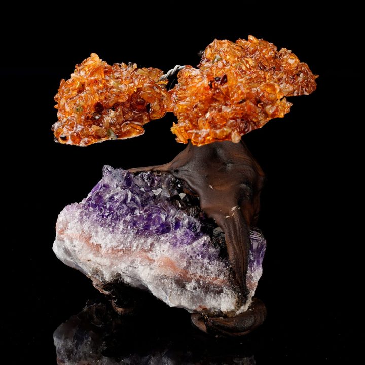 Handcrafted Citrine Gemstone Tree on Amethyst Crystal Base - Spiritual Home Décor