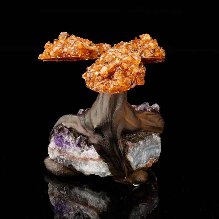 Handcrafted Citrine Gemstone Tree on Amethyst Crystal Base - Spiritual Home Décor