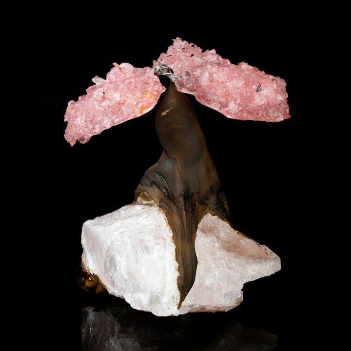 Rose Quartz Gem Tree on Natural Quartz Base - Healing Crystal Bonsai Sculpture