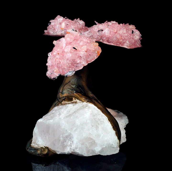 Rose Quartz Gem Tree on Natural Quartz Base - Healing Crystal Bonsai Sculpture