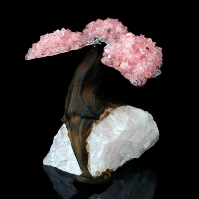 Rose Quartz Gem Tree on Natural Quartz Base - Healing Crystal Bonsai Sculpture