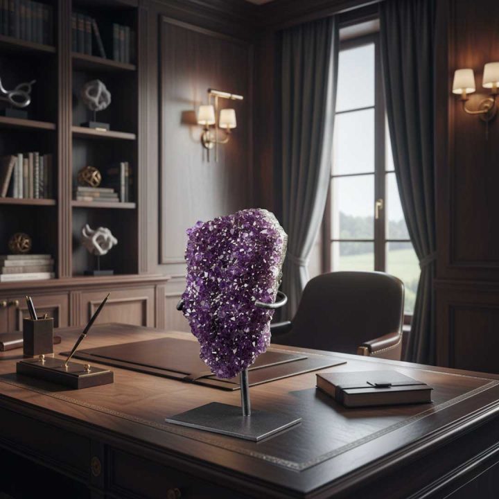 Genuine Amethyst Crystal Geode on Custom Metal Stand
