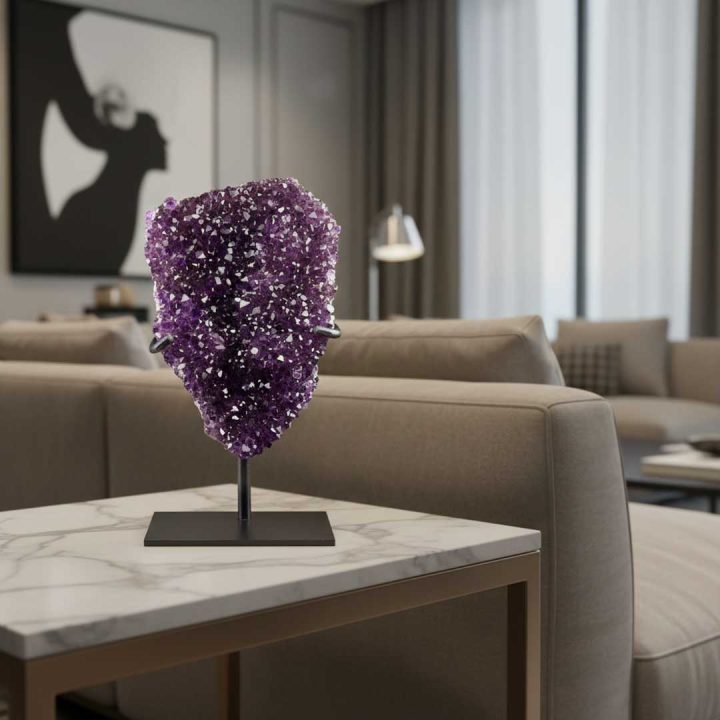 Genuine Amethyst Crystal Geode on Custom Metal Stand