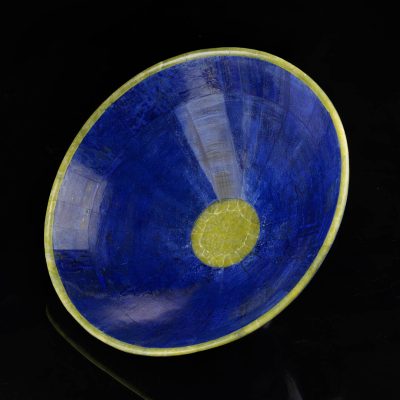 Lapis lazuli bowl with jade borders handcrafted from natural stone