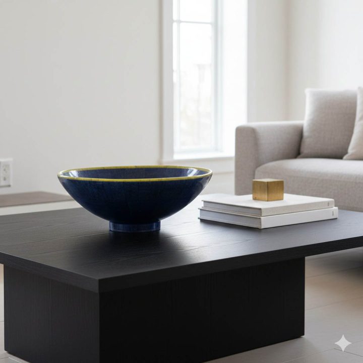 Hand-carved lapis lazuli bowl featuring polished jade borders