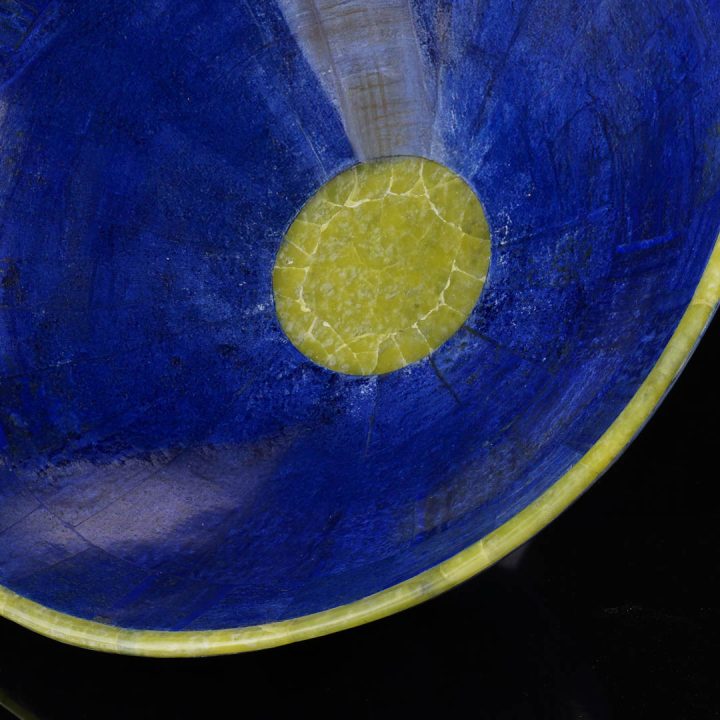 Luxury lapis lazuli stone bowl with jade trim for home decor