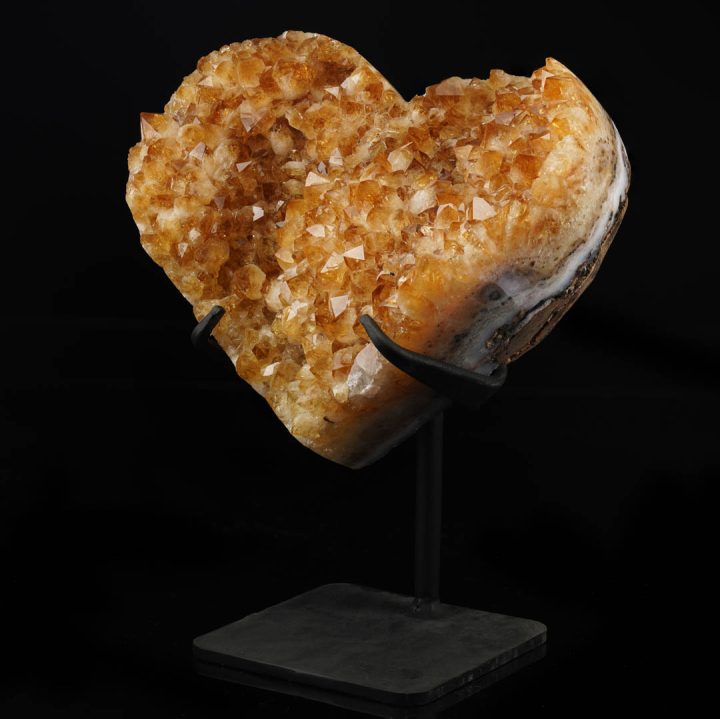 Hand‑Carved Golden Citrine Heart of Abundance on Custom Black Stand