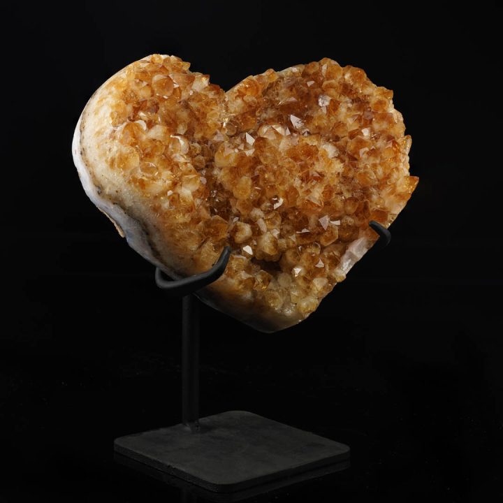 Hand‑Carved Golden Citrine Heart of Abundance on Custom Black Stand