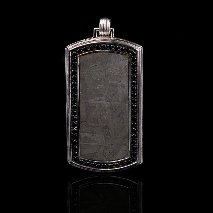 Genuine Muonionalusta Meteorite Dog Tag Set in Black Diamonds – Cosmic Luxury