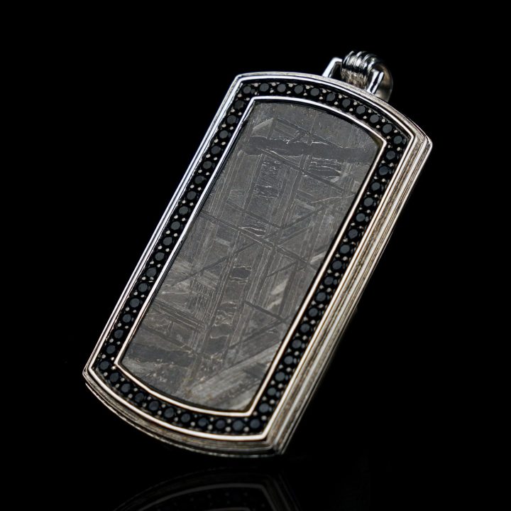 Genuine Muonionalusta Meteorite Dog Tag Set in Black Diamonds – Cosmic Luxury