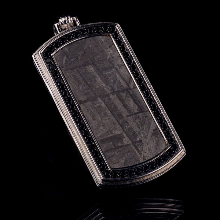 Genuine Muonionalusta Meteorite Dog Tag Set in Black Diamonds – Cosmic Luxury