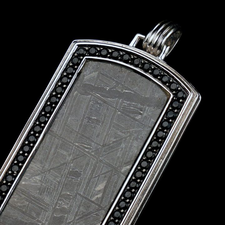 Genuine Muonionalusta Meteorite Dog Tag Set in Black Diamonds – Cosmic Luxury