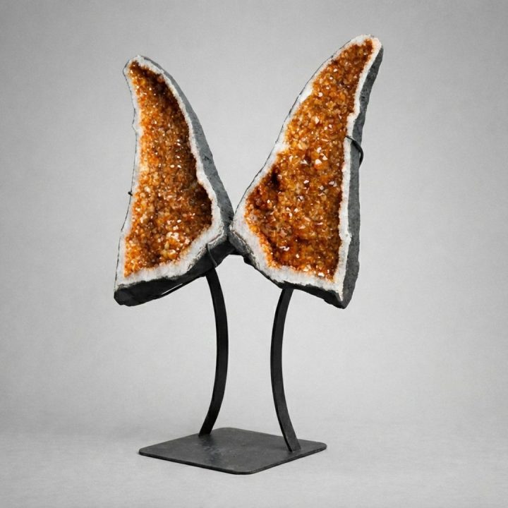 Large 5 ft Genuine Citrine Butterfly Wings on Custom Stand – Crystal Sculpture