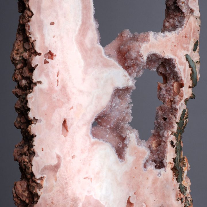 8'10" Authentic Pink Agate Slice on Custom Stand – Natural Luxury Décor