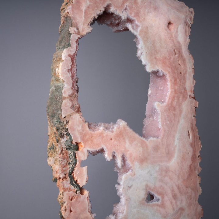 8'10" Authentic Pink Agate Slice on Custom Stand – Natural Luxury Décor