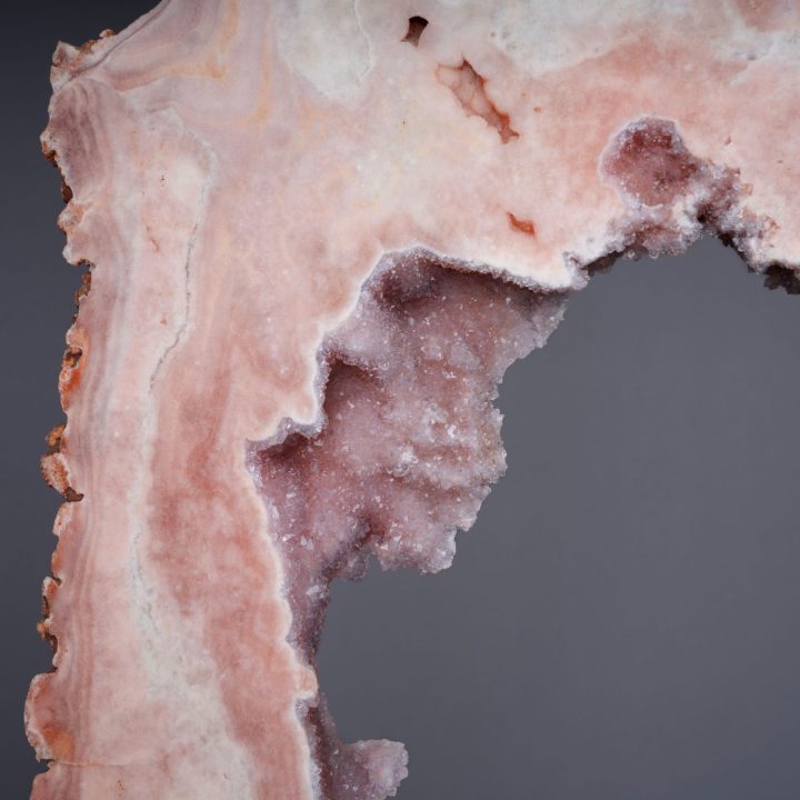 8'10" Authentic Pink Agate Slice on Custom Stand – Natural Luxury Décor