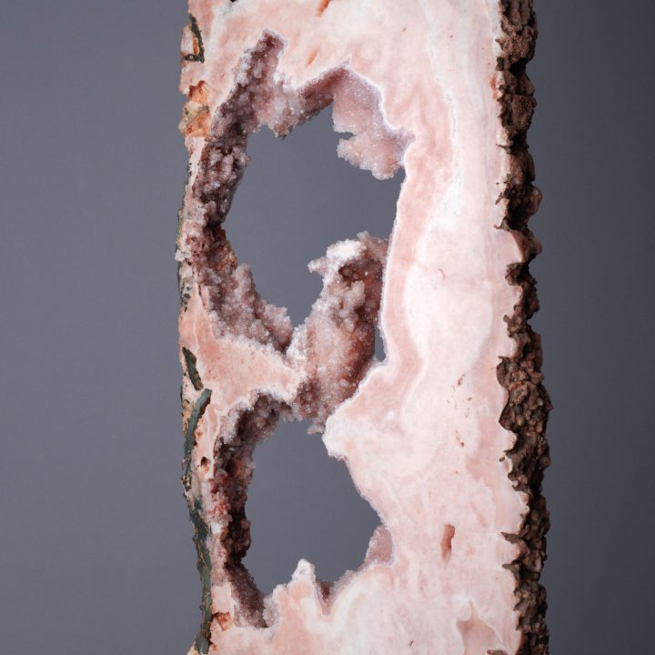 8'10" Authentic Pink Agate Slice on Custom Stand – Natural Luxury Décor