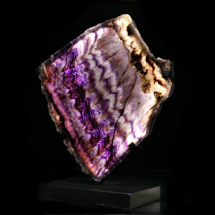 Genuine Chevron Amethyst Slice Lamp on Stand – Natural Crystal Lighting