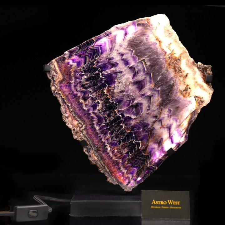 Genuine Chevron Amethyst Slice Lamp on Stand – Natural Crystal Lighting