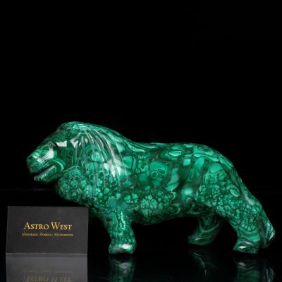 Hand Carved Genuine Malachite Lion Sculpture from the Congo
