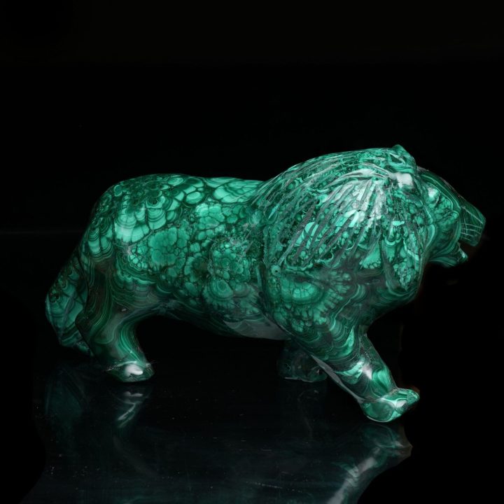 Hand Carved Genuine Malachite Lion Sculpture from the Congo