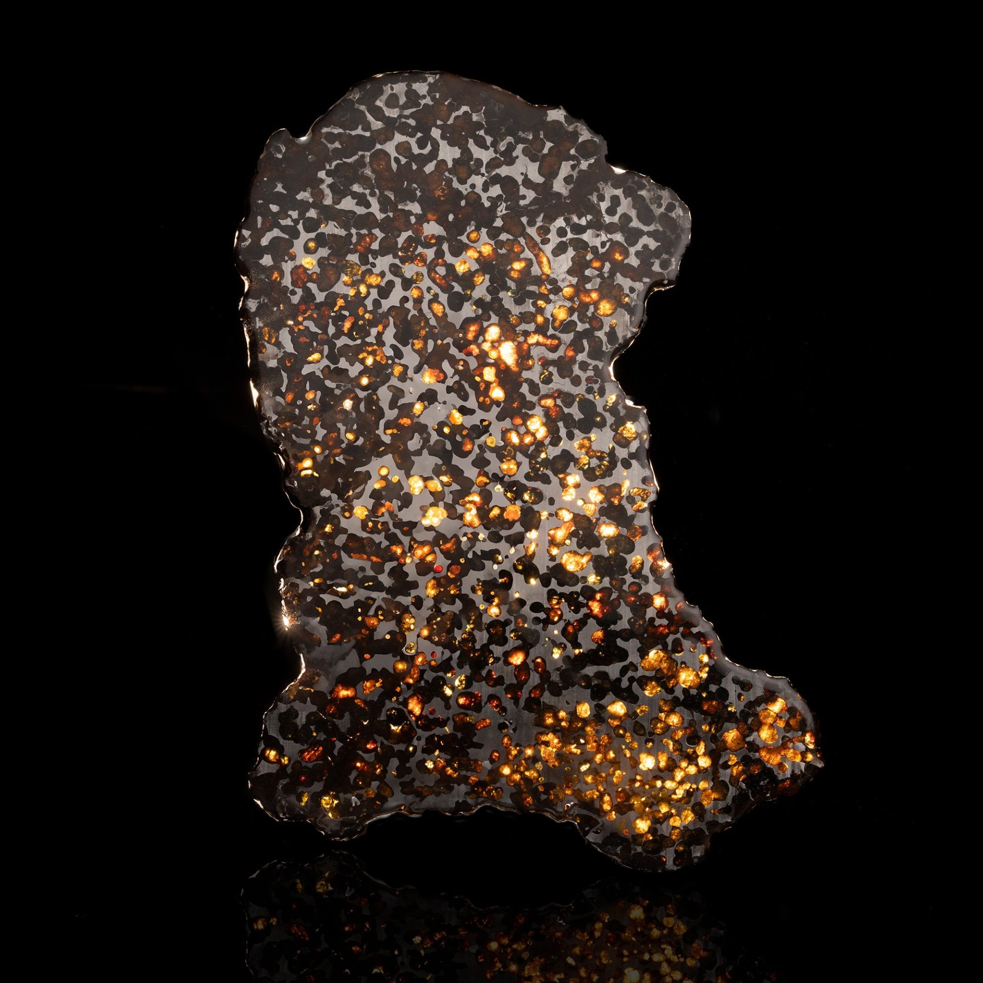 A fragment of a meteorite showing thumbprint-like regmaglypts on its dark fusion crust.