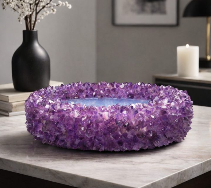 Large Genuine Amethyst Crystal Bowl – 14 lb Natural Geode Decor