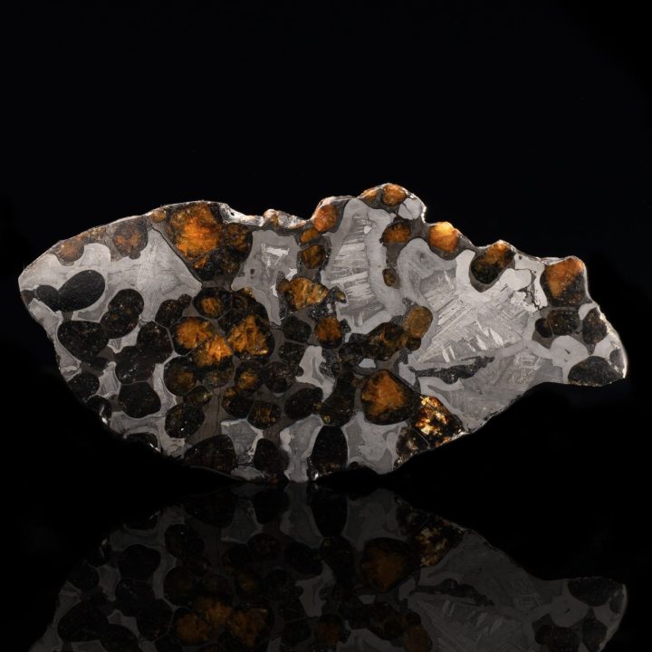 Authentic Brenham Pallasite Meteorite Slice — Translucent Olivine Crystals