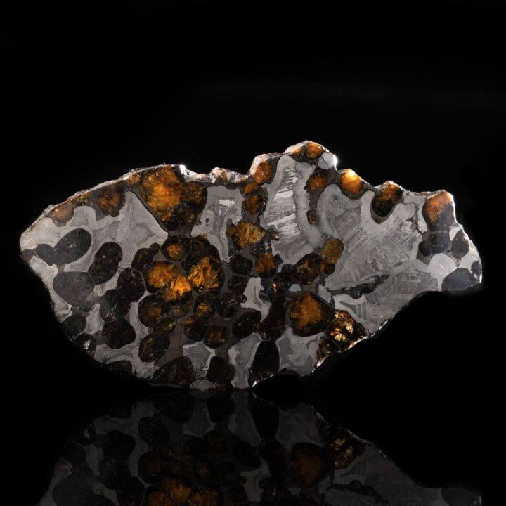 Authentic Brenham Pallasite Meteorite Slice — Translucent Olivine Crystals