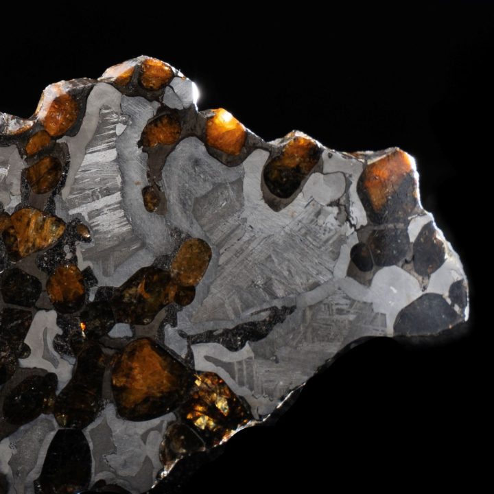 Authentic Brenham Pallasite Meteorite Slice — Translucent Olivine Crystals