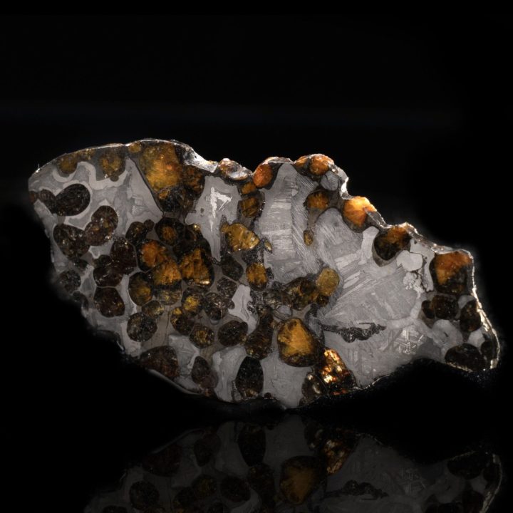 Authentic Brenham Pallasite Meteorite Slice — Translucent Olivine Crystals