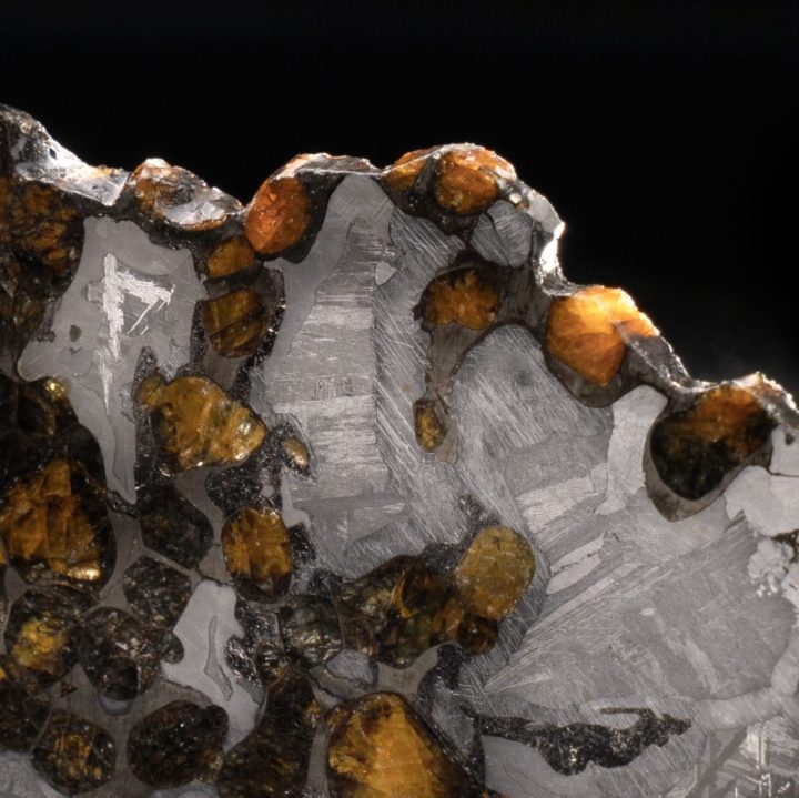 Authentic Brenham Pallasite Meteorite Slice — Translucent Olivine Crystals