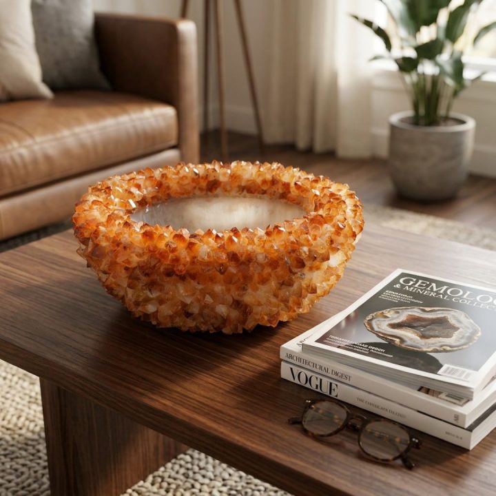 Large Citrine Crystal Decorative Bowl – One of a Kind Statement Piece