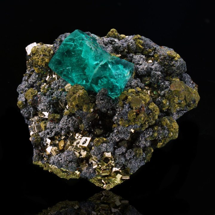 Genuine Green Fluorite on Pyrite Matrix from Peru – Collector Specimen