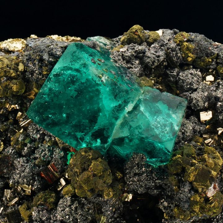 Genuine Green Fluorite on Pyrite Matrix from Peru – Collector Specimen