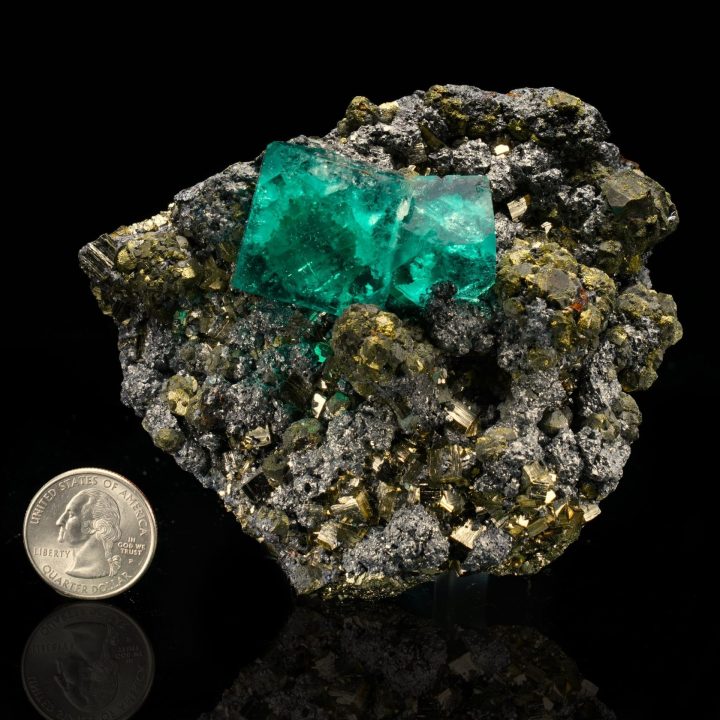 Genuine Green Fluorite on Pyrite Matrix from Peru – Collector Specimen