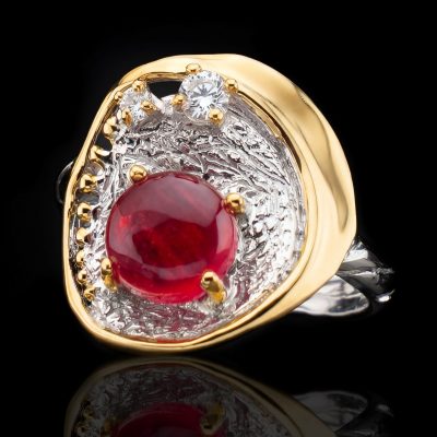 Hand‑Crafted Two‑Tone Genuine Ruby and White Topaz Ring