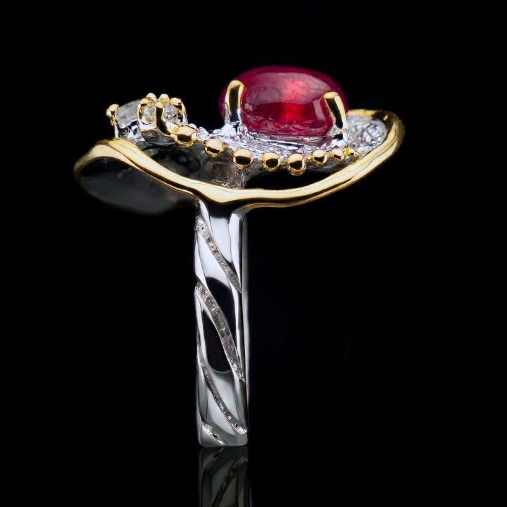 Hand‑Crafted Two‑Tone Genuine Ruby and White Topaz Ring