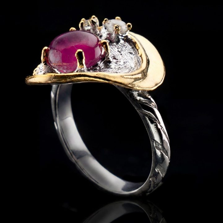 Hand‑Crafted Two‑Tone Genuine Ruby and White Topaz Ring