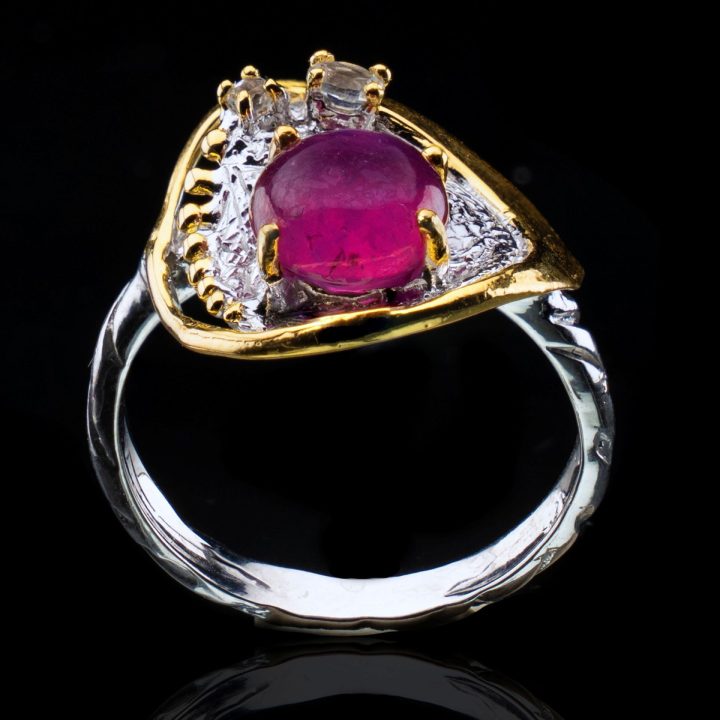 Hand‑Crafted Two‑Tone Genuine Ruby and White Topaz Ring