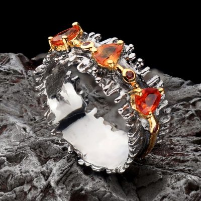 Hand‑Crafted Genuine Orange and Yellow Sapphire Ring