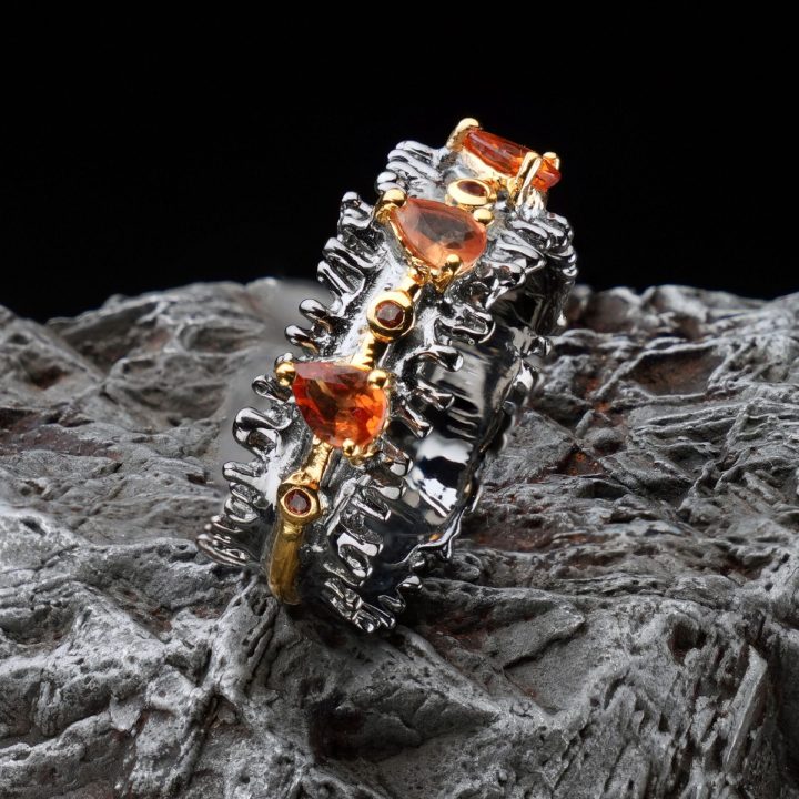 Hand‑Crafted Genuine Orange and Yellow Sapphire Ring