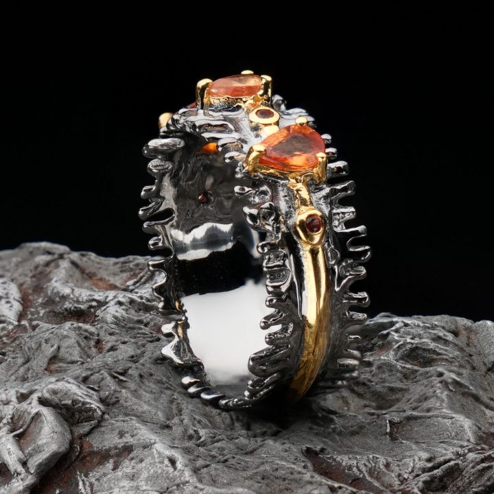 Hand‑Crafted Genuine Orange and Yellow Sapphire Ring