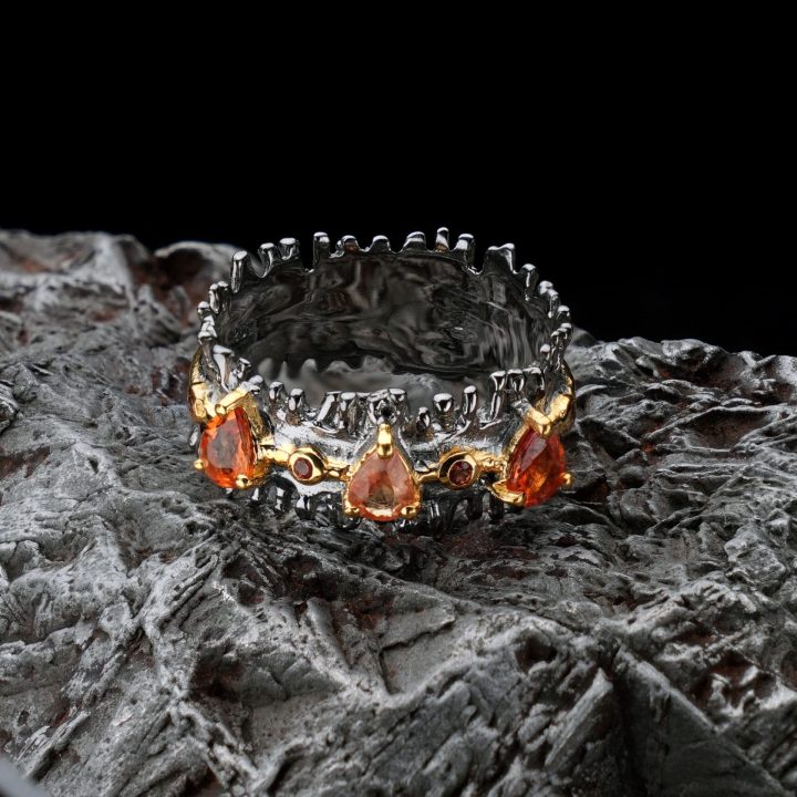Hand‑Crafted Genuine Orange and Yellow Sapphire Ring