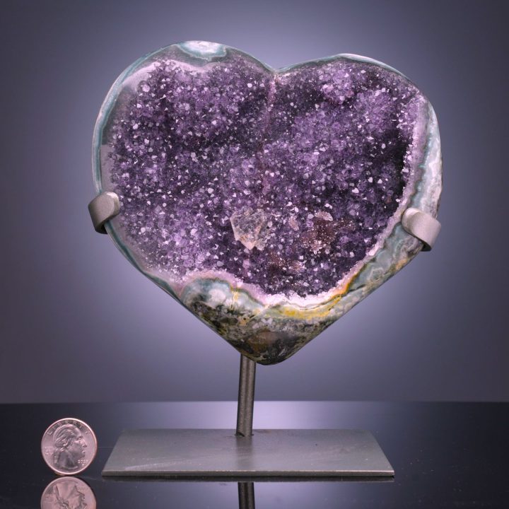 Large Amethyst Geode Heart on Custom Metal Stand – Uruguay
