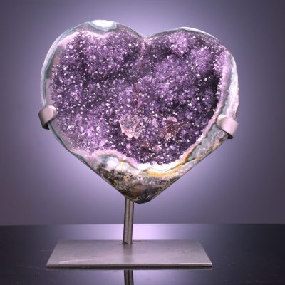 Large Amethyst Geode Heart on Custom Metal Stand – Uruguay