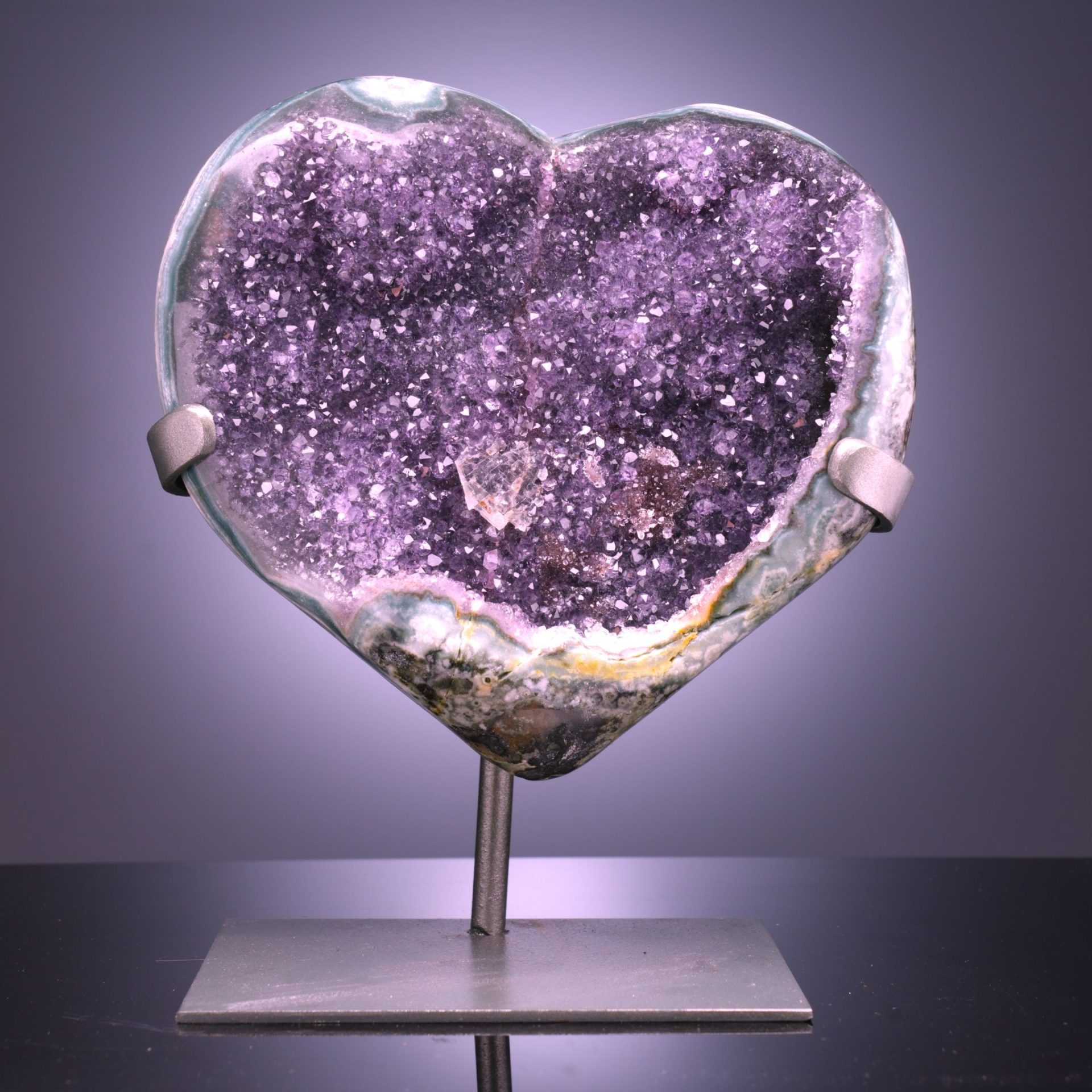 Large Amethyst Geode Heart on Custom Metal Stand – Uruguay