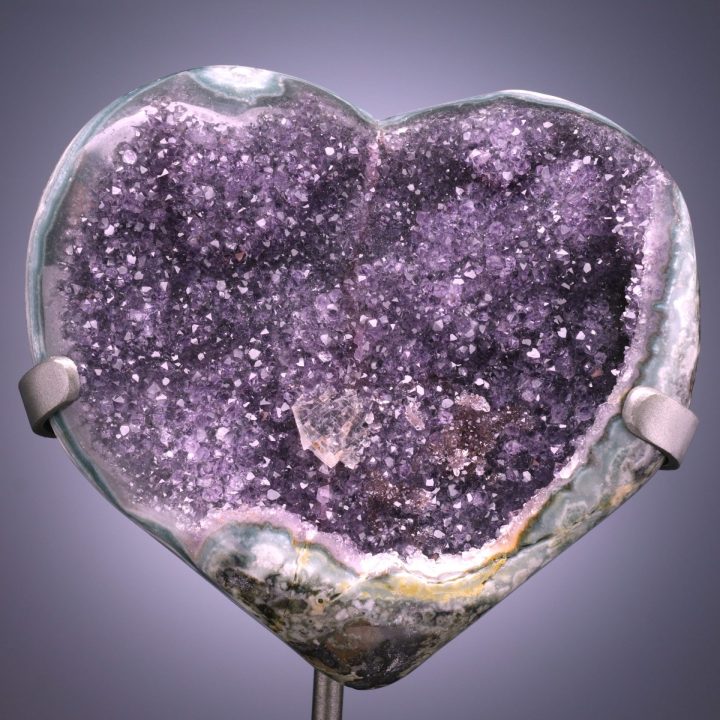 Large Amethyst Geode Heart on Custom Metal Stand – Uruguay